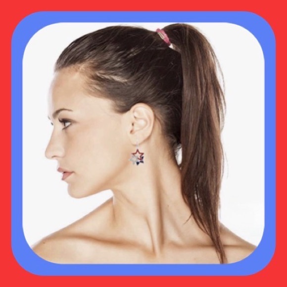 New Gorgeous Rhinestone Enamel Patriotic American Triple Star Earrings - Picture 7 of 8